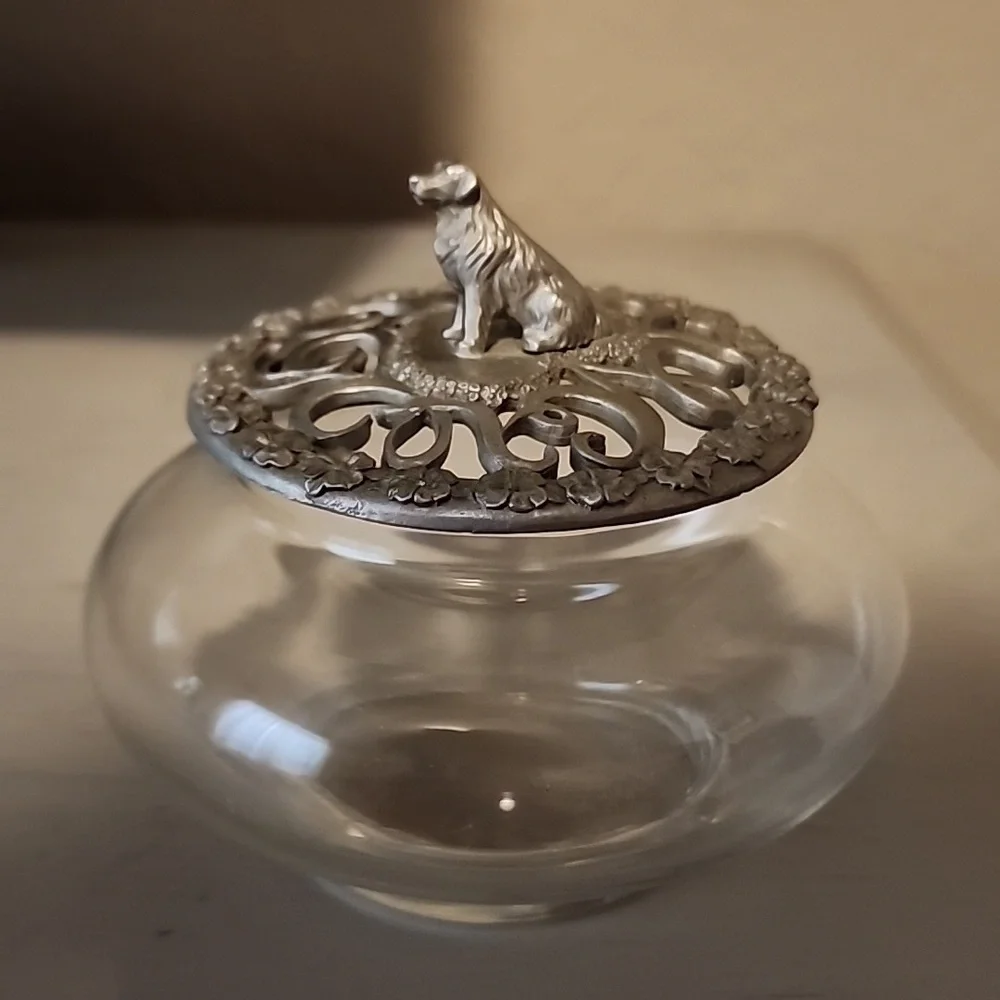 Trinket Jar with Pewter Dog Top by Davis Brown - Picture 2 of 6